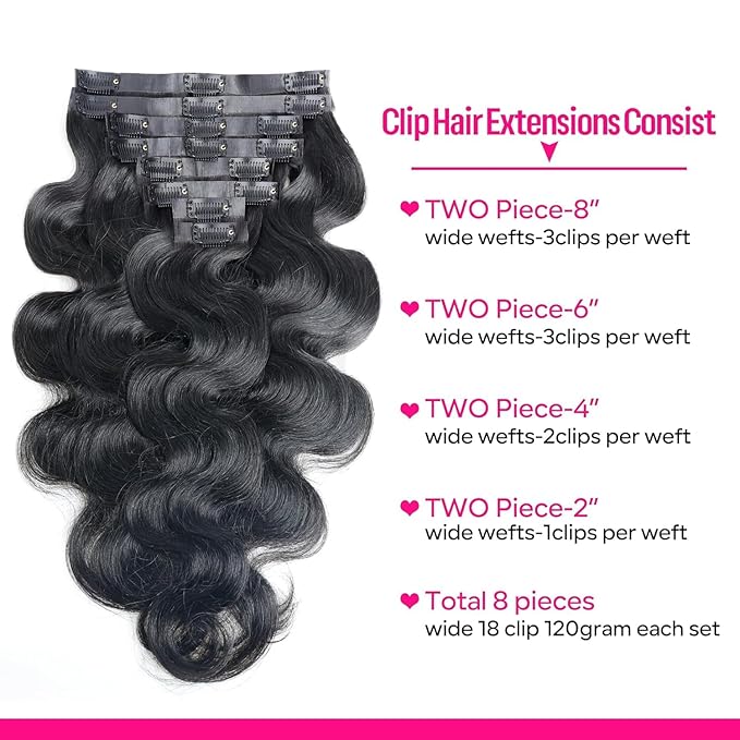 Seamless Clip in Hair Extensions Human Hair Body Wave Human Hair Clip in Extensions 8Pcs PU Clip ins Remy Hair for Women Invisible Skin Weft 18Clips 120g 30inch Natural Black