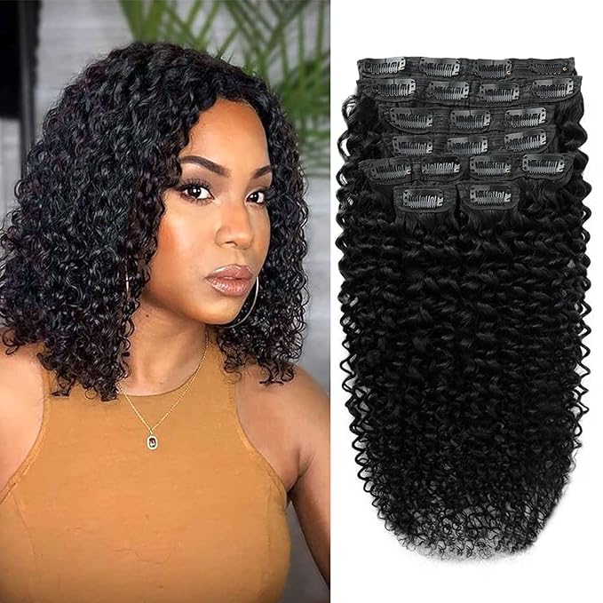Curly Clip In Hair Extensions Human Hair 12 Inch 3C 4A 110g 8pcs Kinky Curly Clip Ins Full Head for Women Brazilian Remy Human Hair Extensions Natural Color with 20 Clips