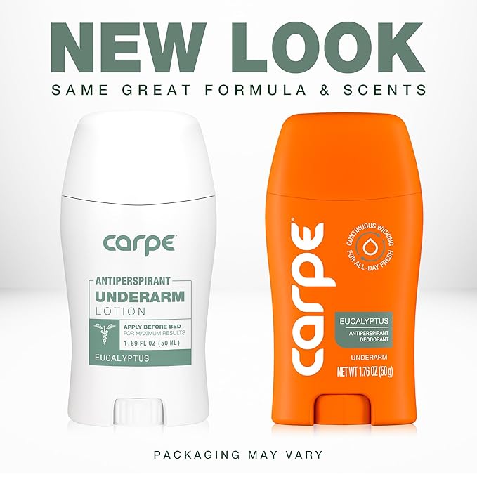 Carpe Underarm Antiperspirant and Deodorant, Clinical strength antiperspirant with all-natural eucalyptus scent, Combat excessive sweating and stay fresh. Great for hyperhidrosis (Pack of 2)