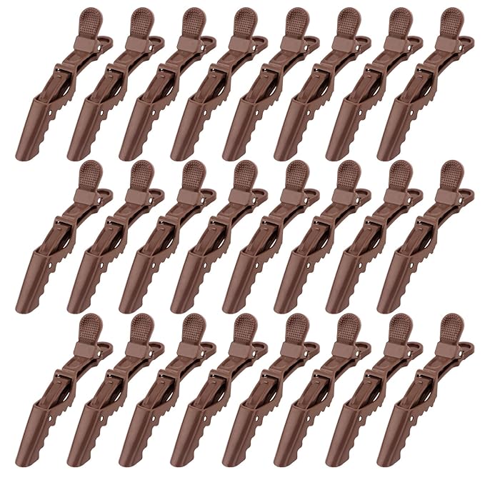 24 Pack Alligator Hair Clips, Professional Clips for Hair Sectioning, Hair Styling Accessories for Women Men Girls Teens，Coffee
