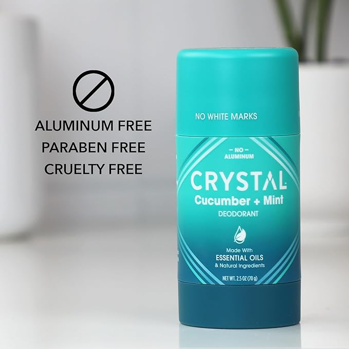 Crystal Magnesium Solid Stick Natural Deodorant, Non-Irritating Aluminum Free Deodorant for Men or Women, Safely and Effectively Fights Odor, Baking Soda Free, Cucumber + Mint, 2.5 oz