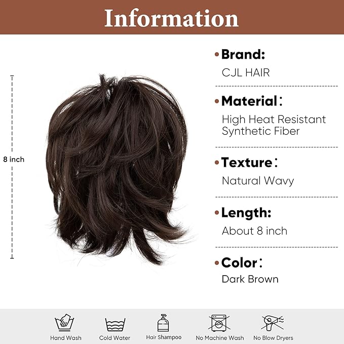 CJL HAIR Claw Clip Short Ponytail Hair Extensions DIY Bendable Metals Messy Bun Hair Piece for Wonen Straight Synthetic Fake Hairpieces Dark Brown