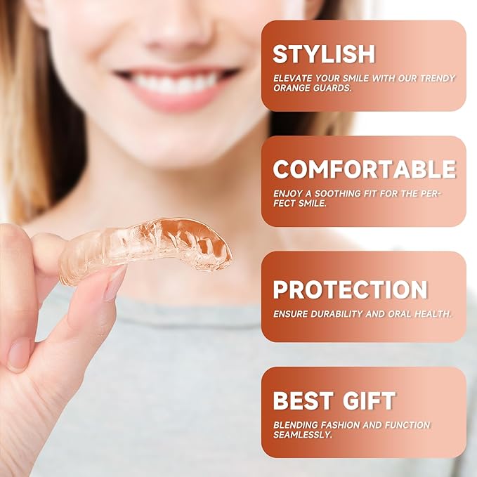 4 Pack Orange Mouth Guards for Women and Men, Large Size, Moldable Night Guards for Teeth Grinding and Clenching, Comfortable Bite Guards, Stylish Custom Dental Guards for Protection