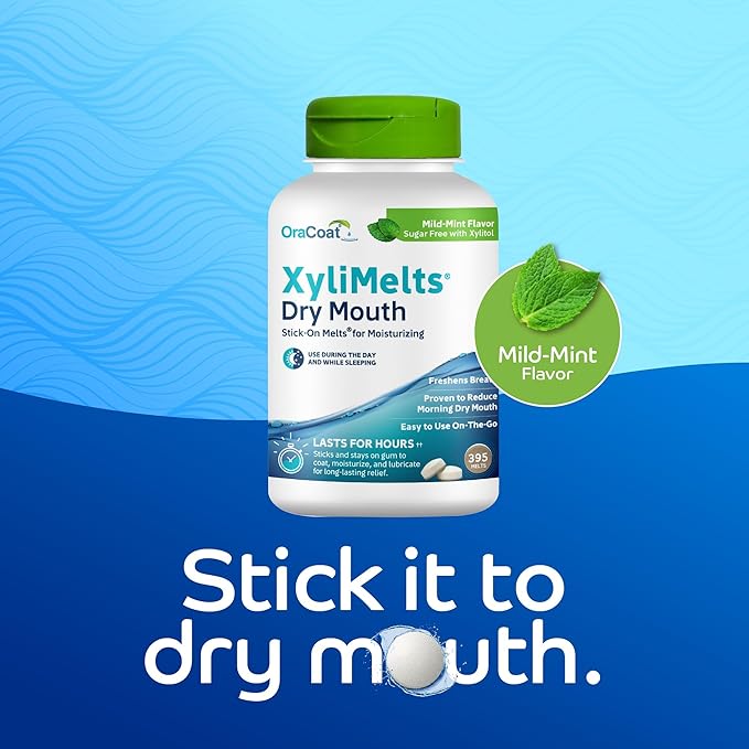 Oracoat XyliMelts for Dry Mouth Night Time or Day - Moisturizing Dry Mouth Adhering Discs, Sugar Free with Xylitol, 395 Count, Mint Flavor, 8-Hour Relief
