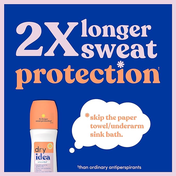 Dry Idea Unscented Roll On Deodorant & Antiperspirant for Women - Hypoallergenic for Sensitive Skin, 2X Longer Sweat Protection, 72Hr Sweat & Odor Protection, Womens Deodorant, 3.25oz