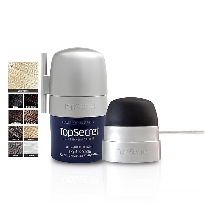 Top Secret Hair Thickening Building Fibers Applicator Included - Undetectable & Natural Hair Filler for Men & Women - Instantly Fill In Thinning Hair - Weather & Sweat Resistant (Light Blonde, Travel)