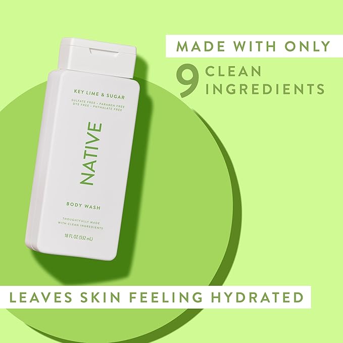 Native Body Wash Contains Naturally Derived Ingredients | For Women & Men, Sulfate, Paraben, & Dye Free Leaving Skin Soft and Hydrating | Key Lime & Sugar 18 oz