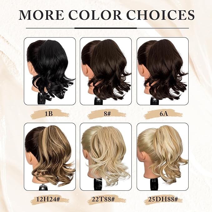 12 Inch Ponytail Extension, Claw Clip inWavy Pony Tails Hair Extensions, Synthetic Hair Extensions Ponytail, Clip on Ponytails for Women - Golden Blonde with Light Ends22