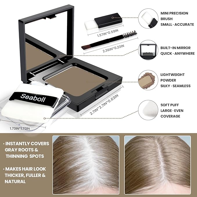 Instant Hairline Powder-0.42oz Root Touch Up Hair Color for Gray Hair Coverage, Scalp Concealer Shadow Powder Hair Fillers for Thinning Hair Bald Spot Cover Up, Beard Filler, Women & Men-Light Brown
