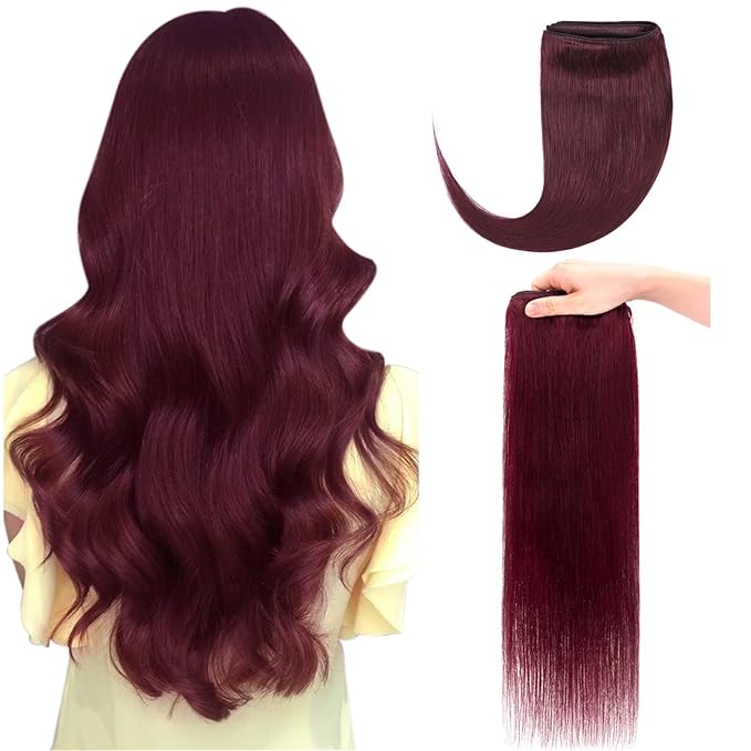 Hairro Sew in Hair Extensions Real Human Hair, 100g/bundle Weave Weft for Women Adding Volume and Length, for DIY Beauty Dating Party, 20 Inch One Bundle Straight #99J Wine Red