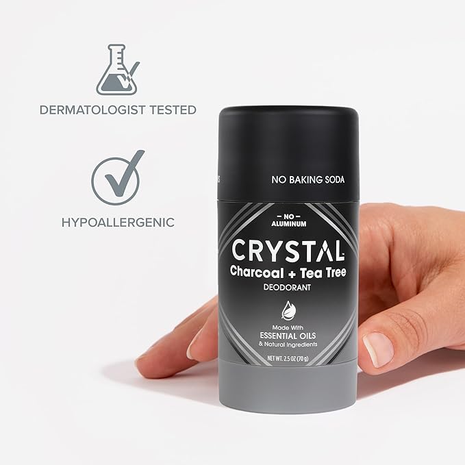 Crystal Deodorant Magnesium Solid Stick Natural Deodorant, Charcoal & Tea Tree, 2.5 oz (Pack of 2)