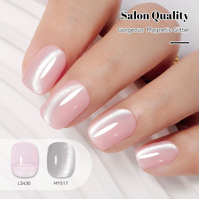 YTD Likomey Cat Eye Gel Nail Polish,Crystal 15ml Silver Magnetic Shimmer Shimmer Glitter Translucent Jelly Shiny Fall Winter Salon Home UV Nail Varnish with Magnet Stick,HEMA Free TPO Free,MY517