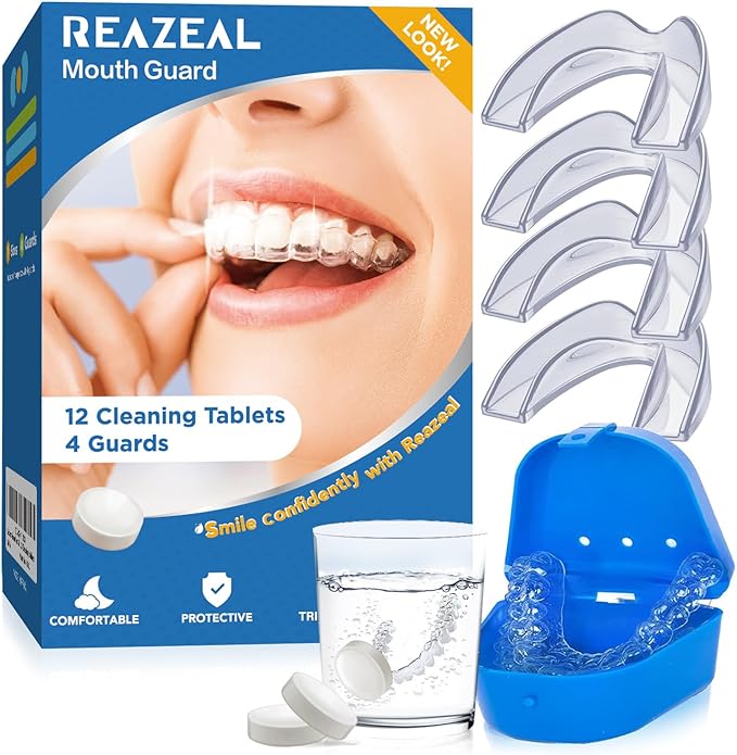 Mouth Guard for Grinding Teeth at Night: Moldable Dental Guard for Sleeping - Nighttime Protection for Teeth with 12 Cleaning Tablets