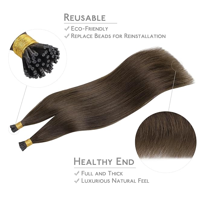 WENNALIFE I Tip Hair Extensions Real Human Hair, 100g 100s 24 Inch Chocolate Brown Remy Itip Human Hair Extensions Invisible Itips Straight I Tips Cold Fusion Extensions