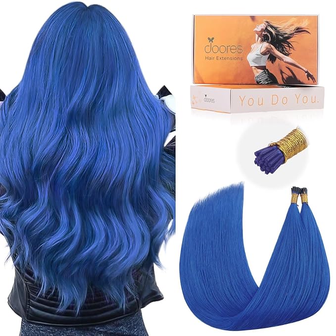 Doores Itip Blue 16 Inch Real Hair Extensions, 25g/50s