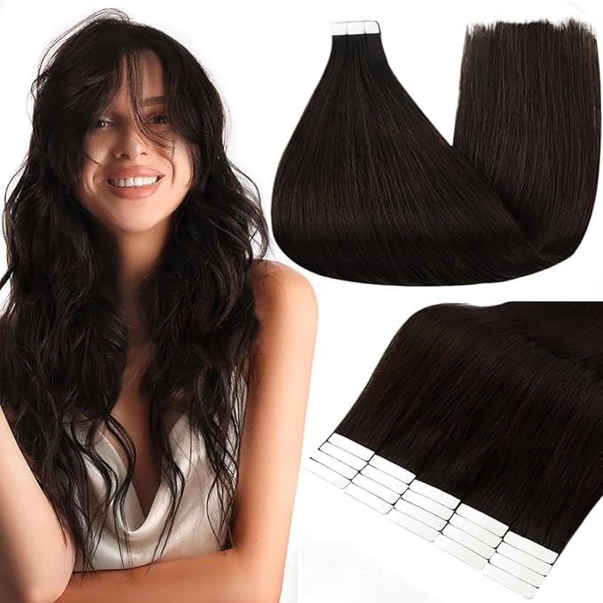 Full Shine Hair Extensions Real Human Hair Tape in 22 Inch Color 2 Darkest Brown Invisible Human Hair Extensions Tape in 50 Grams Seamless Skin Weft Remy Extensions 20 Pieces Add Length