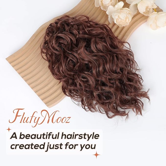 Flufymooz Ponytail Extension, 12" Short Claw Ponytail Extension Wavy Curly Jaw Clip in Pony tails Hair Extension Natural Synthetic Hairpiece for Women(Deep copper)