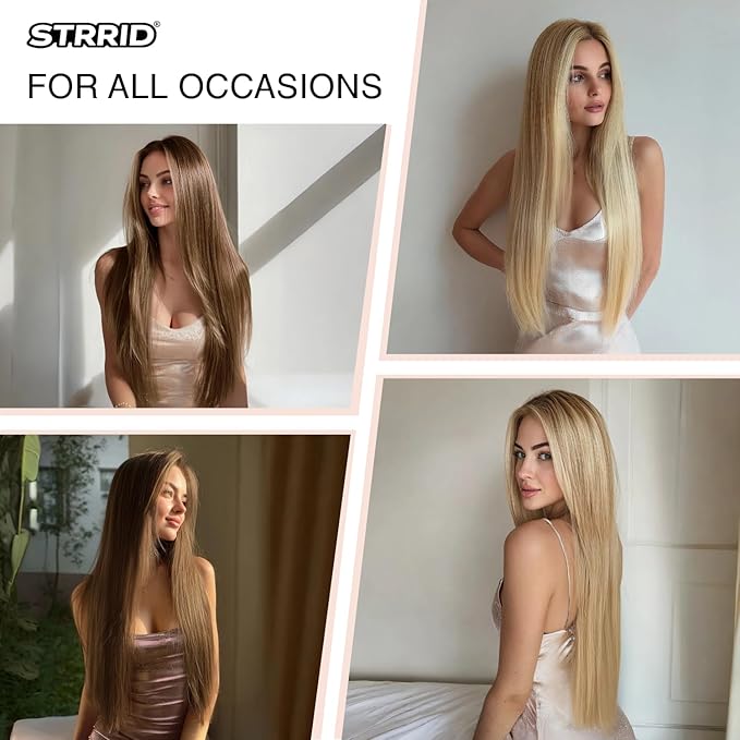 Hair Extensions Clip Ins 26 Inch Long Synthetic Straight Invisible Extension 5PCS Soft and Natural Fake Cheap Clips on Hairpieces for Women Full Head 8.1 Oz Golden Brown Mix Bleach Blonde