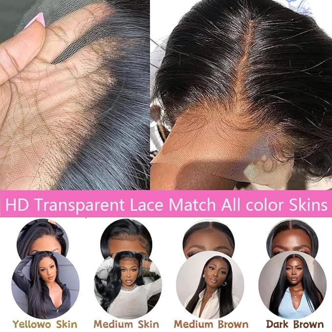 22 Inch 13x6 Lace Front Wigs Human Hair 200 Density Straight HD Lace Front Human Hair Wig Glueless Wigs Human Hair Pre Plucked Straight Frontal Wig for Women Natural Color