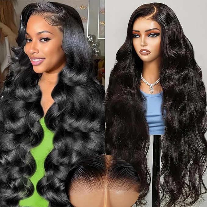 30 Inch Glueless Wigs Human Hair 7x5 Body Wave Lace Front Wigs Pre Plucked Pre Cut Unprocessed Human Hair 200% Density Natural Color for Black Women