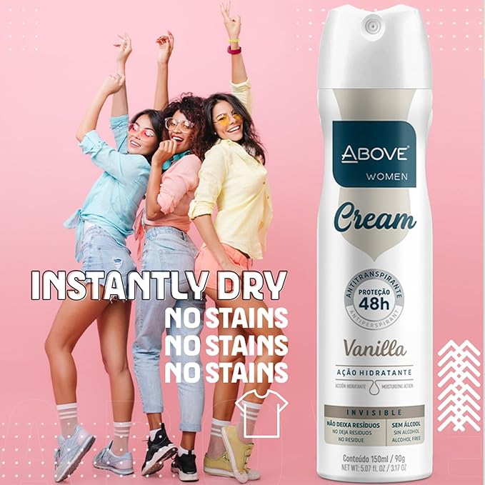 ABOVE 48 Hours Cream Antiperspirant Deodorant, Vanilla, 3.17 oz - Dry Spray Deodorant for Women - Antiperspirant Spray - No Stain - Cruelty-Free