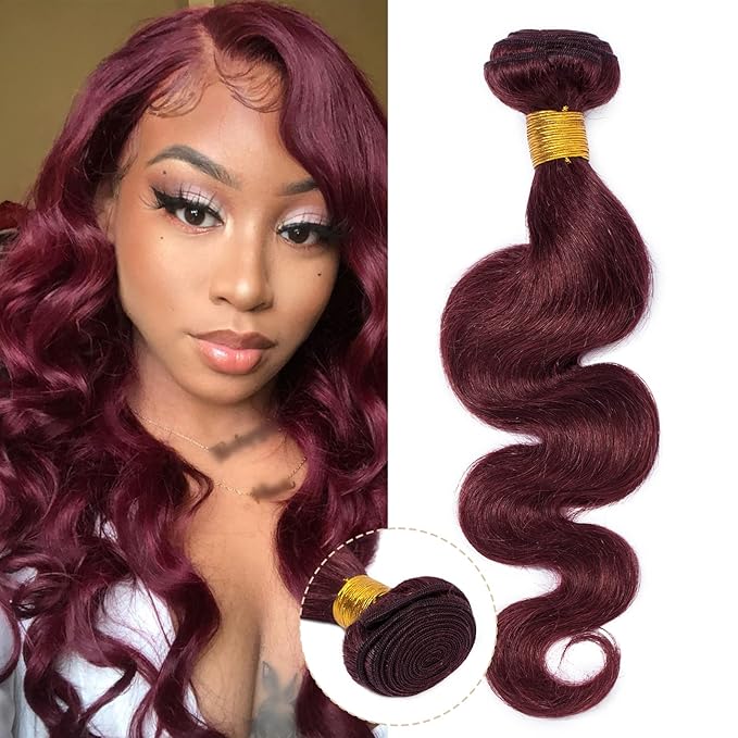 Hairro Sew in Hair Extensions Real Human Hair, 100g/bundle Weave Weft for Women Adding Volume and Length, for DIY Beauty Dating Party, 18 Inch One Bundle Body Wave #99J Wine Red