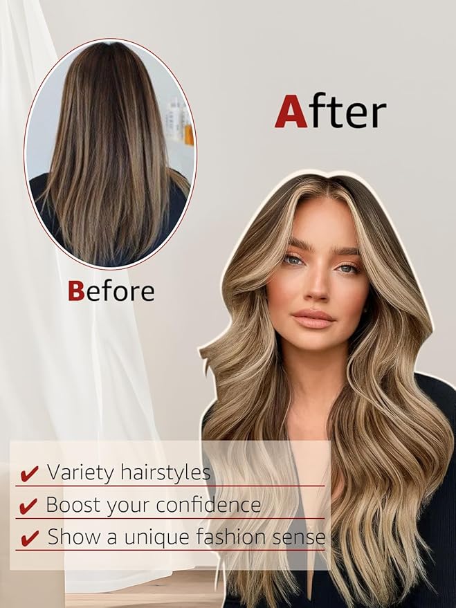 Clip in Hair Extensions Real Human Hair, 18 Inch 120g, Chocolate Brown To Dark Blonde Piano Color, Natural Straight Clip On Hair extensions 6pcs Per Set with 18 Clips Double drawn(#4P27,18'')