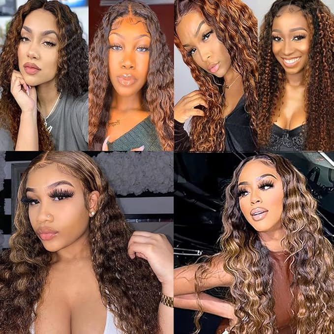 P430 Human Hair Bundles Highlight Deep Wave Bundles Ombre Brown Bundle 20 22 24 inch #4 and #30 Deep Wave Bundle 150g