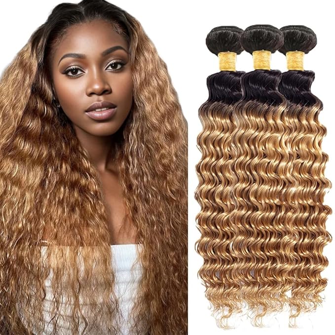28 30 32 Inch Honey Blonde Bundles Human Hair Ombre Deep Wave Bundle 27 Deep Wave 3 Bundles Brazilian Virgin Hair Extensions
