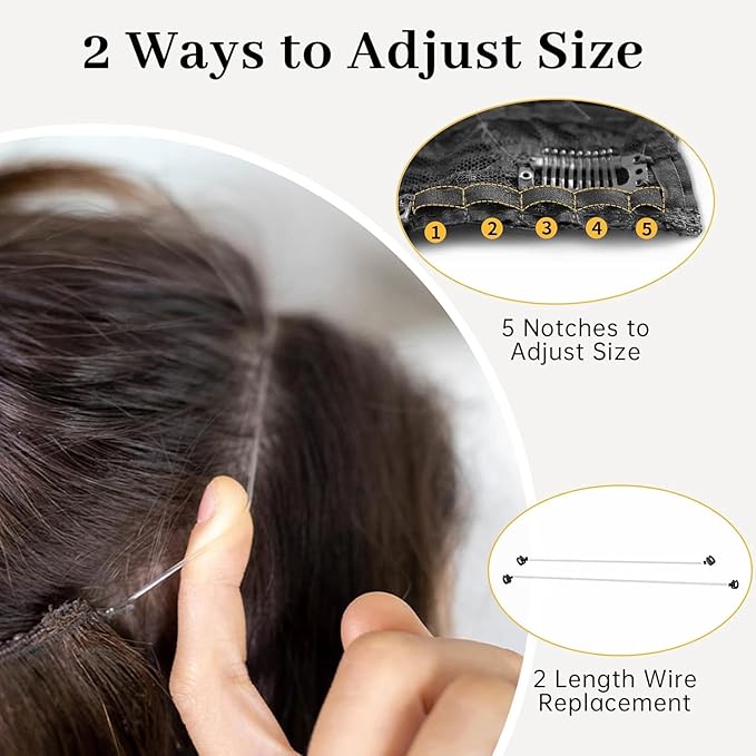 KooKaStyle Invisible Wire Hair Extensions with Transparent Headband Adjustable Size 4 Secure Clips Long Wavy Secret Wire Hairpiece for Women (16 Inch, Black/1B#)
