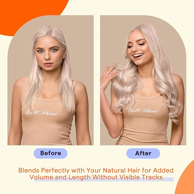 Full Shine Tape in Extensions Human Hair Color 1000 Blonde Remy Human Hair Extensions Tape Ins 20 Inch Invisible Seamless Tape in Hair Extensions 50g 20PCS Add Length