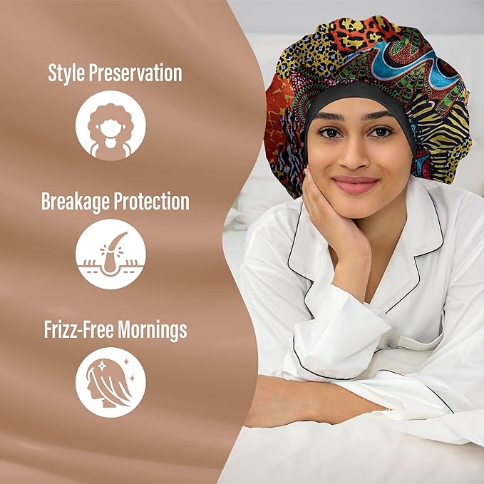 CAPLORD Double Sided Satin Bonnet for Sleeping - Adjustable Silk Sleep Cap for Women and Men