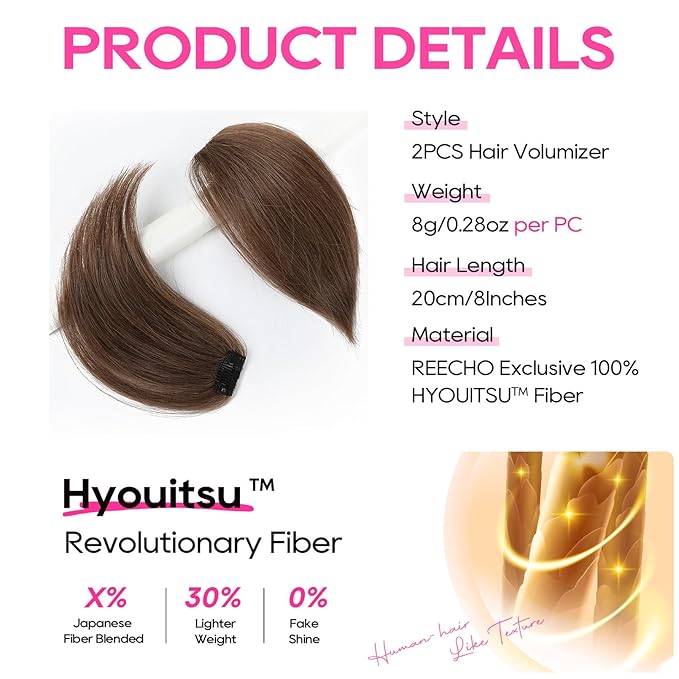 REECHO Clip in Hair Volumizer, Short Thick Clip in Hairpieces Adding Extra Hair Volume Extensions for Women with Thin Fine (Ginger Brown, 8 Inch(Pack of 4))