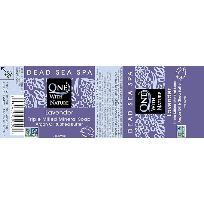 One With Nature Dead Sea Salt Lavender Soap 7oz 3-Pack – Soothing and Exfoliating Soap Bar with Dead Sea Minerals for Face & Body, for Men & Women