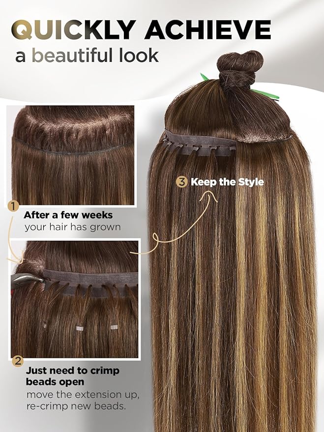 Twin Tab Butterfly Genius Weft Human Hair Extensions Latest Double Invisible Real 100% Remy Human Hair OVO Weft with Micro Bead Simulated Scalp Hair Extensions 100g 7ps 18 Inch Brown Highlight