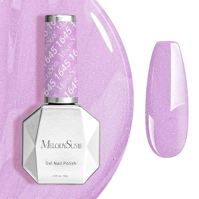 MelodySusie Pastel Purple Shimmer Gel Nail Polish,0.5fl oz Nails Soak Off UV LED Light Purple Glitter Gel Polish Gift for Women Nail Art Manicure Salon DIY Nail Design Decoration at Home-1645