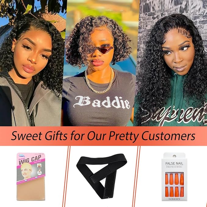 16 Inch HD Curly Lace Front Wig Human Hair Pre Plucked for Black Women Glueless 13x4 Kinky Curly Bob Lace Frontal Wigs Human Hair 150% Density Wet and Wavy Natural Color