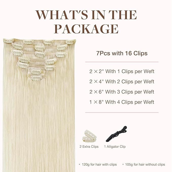 GOO GOO Clip in Hair Extensions Real Human Hair, Remy Human Hair Extensions Clip ins for Women, Natural Human Hair, 24inch 120g 7Pcs, #1000