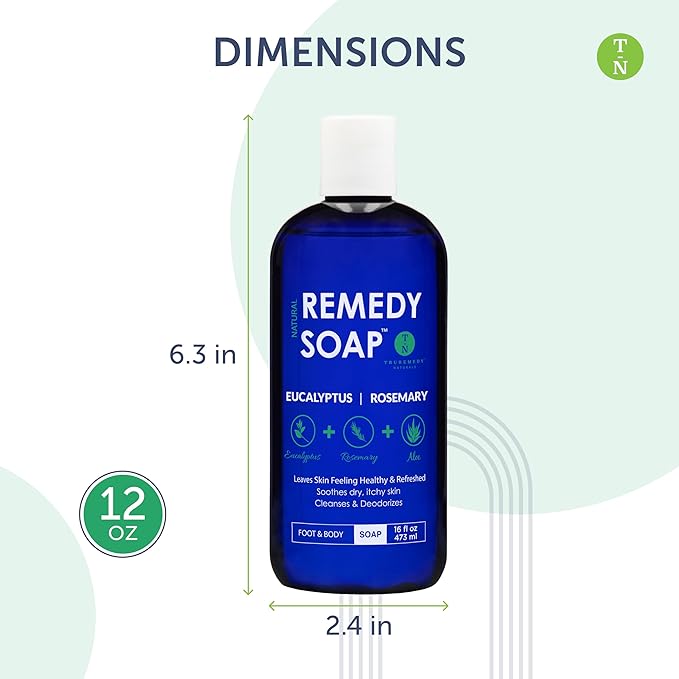 Truremedy Naturals Body Wash 2-pack (12 oz Each) Natural Antifungal Shower Gels - Tea Tree & Peppermint and Eucalyptus & Rosemary