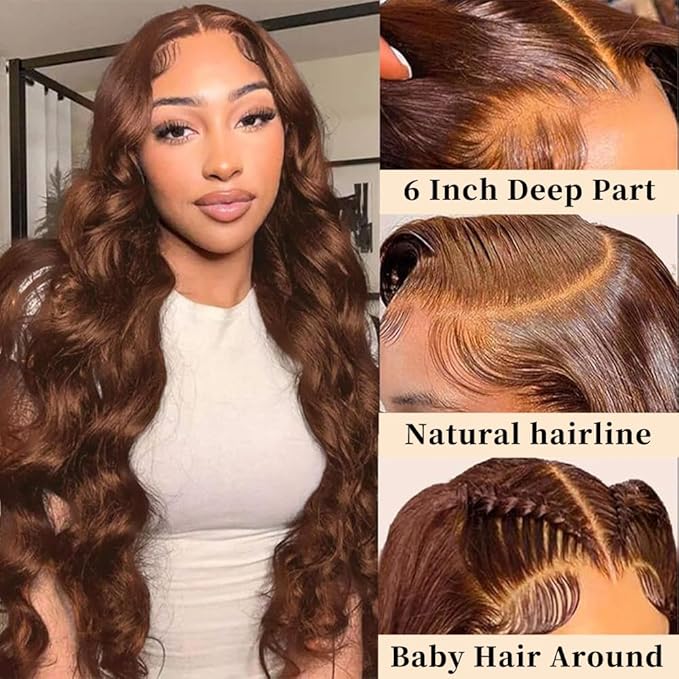 36 Inch Chocolate Brown Lace Front Wig Human Hair 13x6 Body Wave Pre Plucked HD Transparent Colored Glueless Human Wigs With Baby Hair for Women