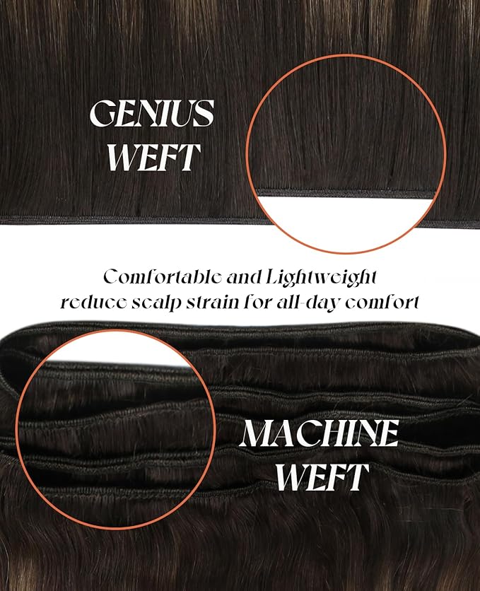 Sunny Hair Genius Weft Extensions Real Human Hair Brown Balayage Genius Weft Hair Extensions Human Hair Balayage Dark Brown Mix Light Brown Human Hair Extensions Sew in Bundles 20inch