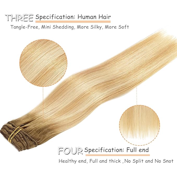 Caliee Hair Extensions Clip in Human Hair 16inch Invisible Double Weft Lace Clip in Hair Extenisons for Full Head 120g Balayage Human Hair Extensions Clip in Remy Hair Extenions Nutural Straight Hair
