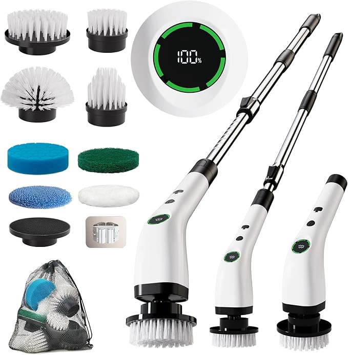 Electric Bathroom Cleaning Brush, Cordless Spin Scrubber Full Body Waterproof IPX7 (Extend Handle Included)