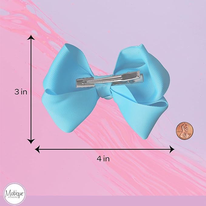 4 Inch Grosgrain Hair Bow for Girls (Light Blue)