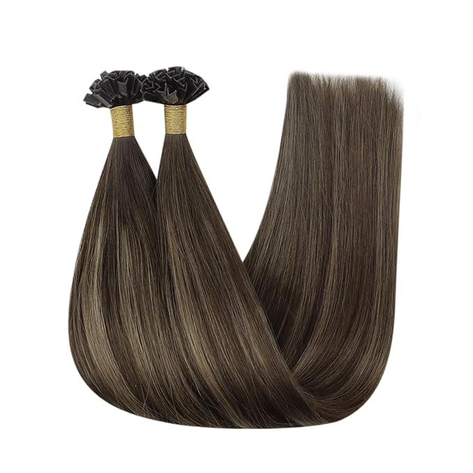 Full Shine K Tip Hair Extensions Real Human Hair 22 Inch 50 Grams Dark Brown and Ash Brown Keratin Hair Extensions Human Hair Long Straight Ktips Extensions Remy Hair