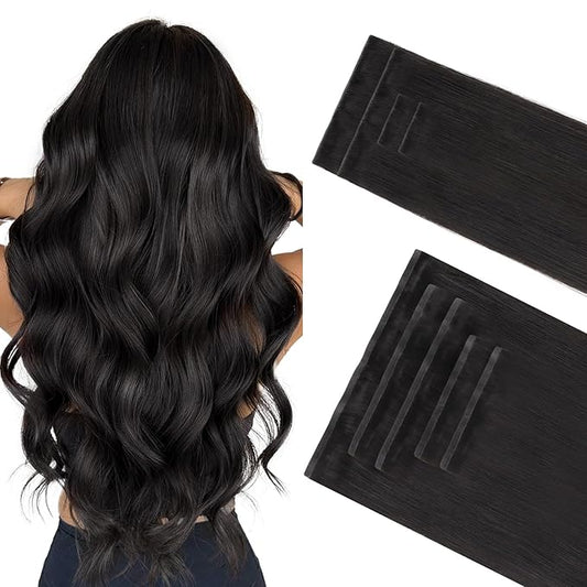 GOO GOO Invisi Edge Clip in Hair Extensions Set, 24inch 220g, 4pcs Injected Seamless PU Clip ins and 5pcs Classical PU Clip insip ins, Virgin Real Human Hair, #1B