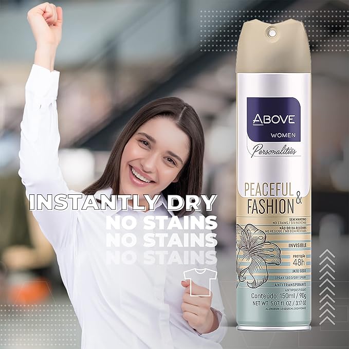 ABOVE 48 Hours Personalities Antiperspirant Deodorant, Peaceful and Fashion, 3.17 oz - Spray Deodorant for Women - Notes of Lily and Peach - No Stain