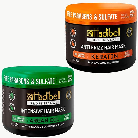 Hadibell Hair Repair & Hydration Pack, Keratin Treatment & Nourishing Argan Oil Hair Mask, Anti-Frizz, Intense Shine & Strengthening, Sulfate & Paraben Free