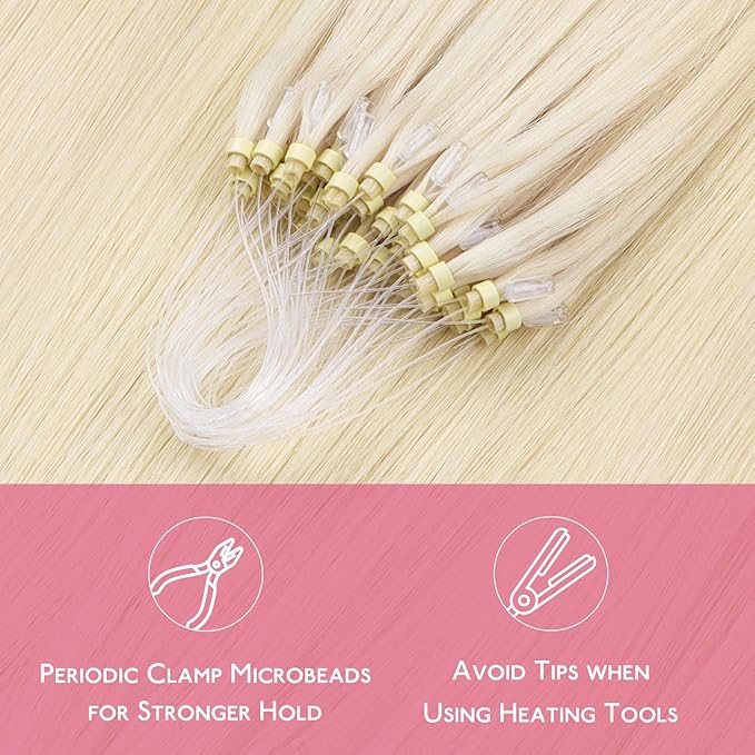 WENNALIFE Microlink Hair Extensions Human Hair, 50g 50s 22 Inch Platinum Blonde Remy Micro Bead Hair Extensions Real Human Hair Micro Link Micro Loop Micro Ring Hair Extensions Straight Microlinks