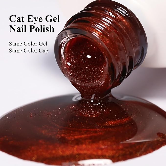 10ml Hema Free Red Brown Cat Eye Gel Nail Polish Soak Off Long Lasting Holographic UV/LED with Magnetic Stick Gift for Women 1Pcs